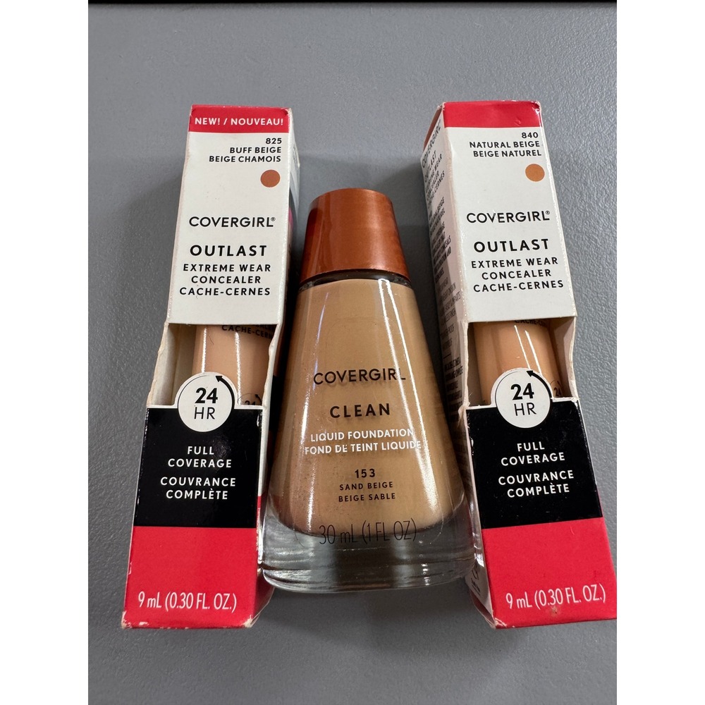 Covergirl Outlast Concealer & Clean Foundation Women Beige Set Good 3pc Lot